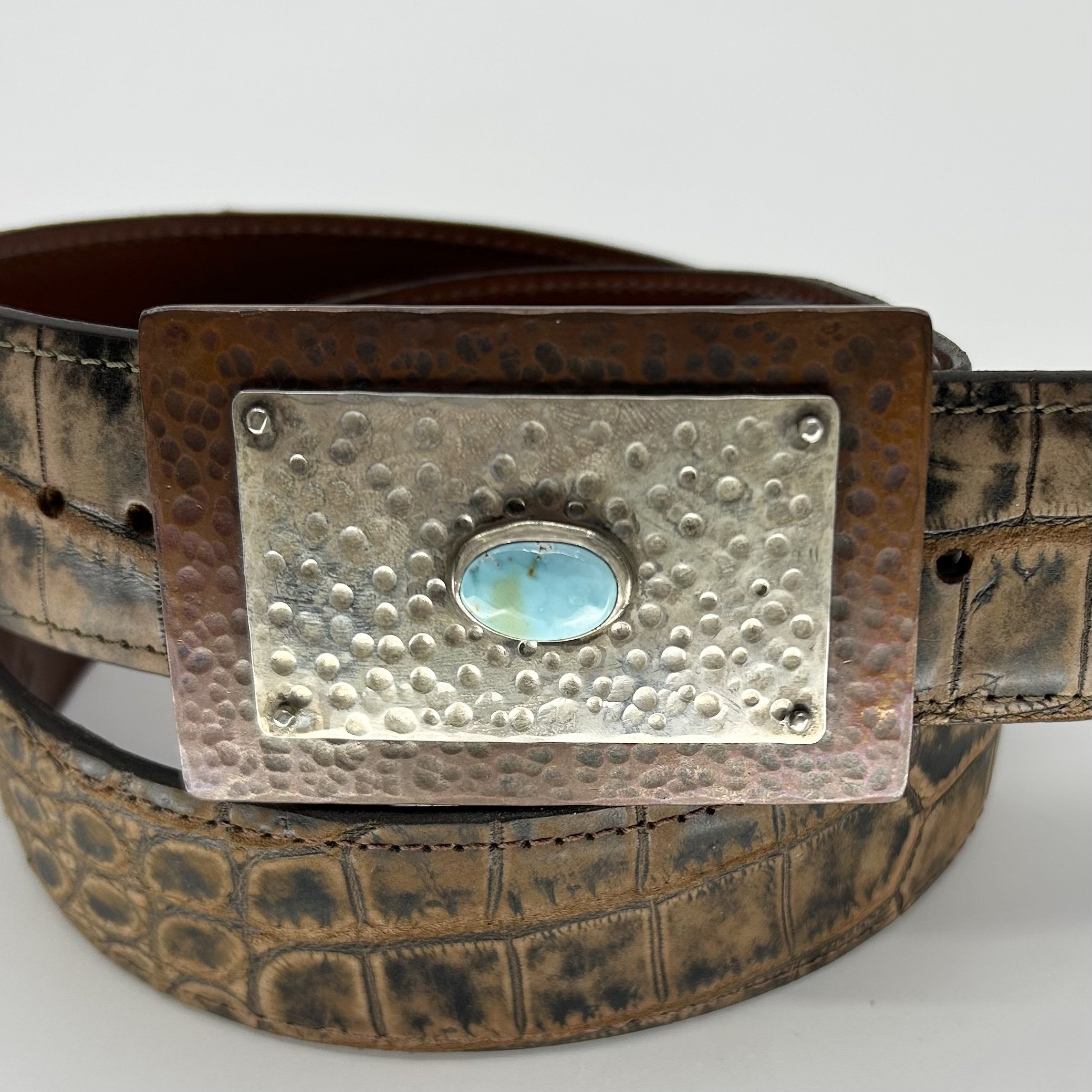Sterling Silver Chacon Trophy 1 1/2” Buckle Copper-Silver-Turquoise