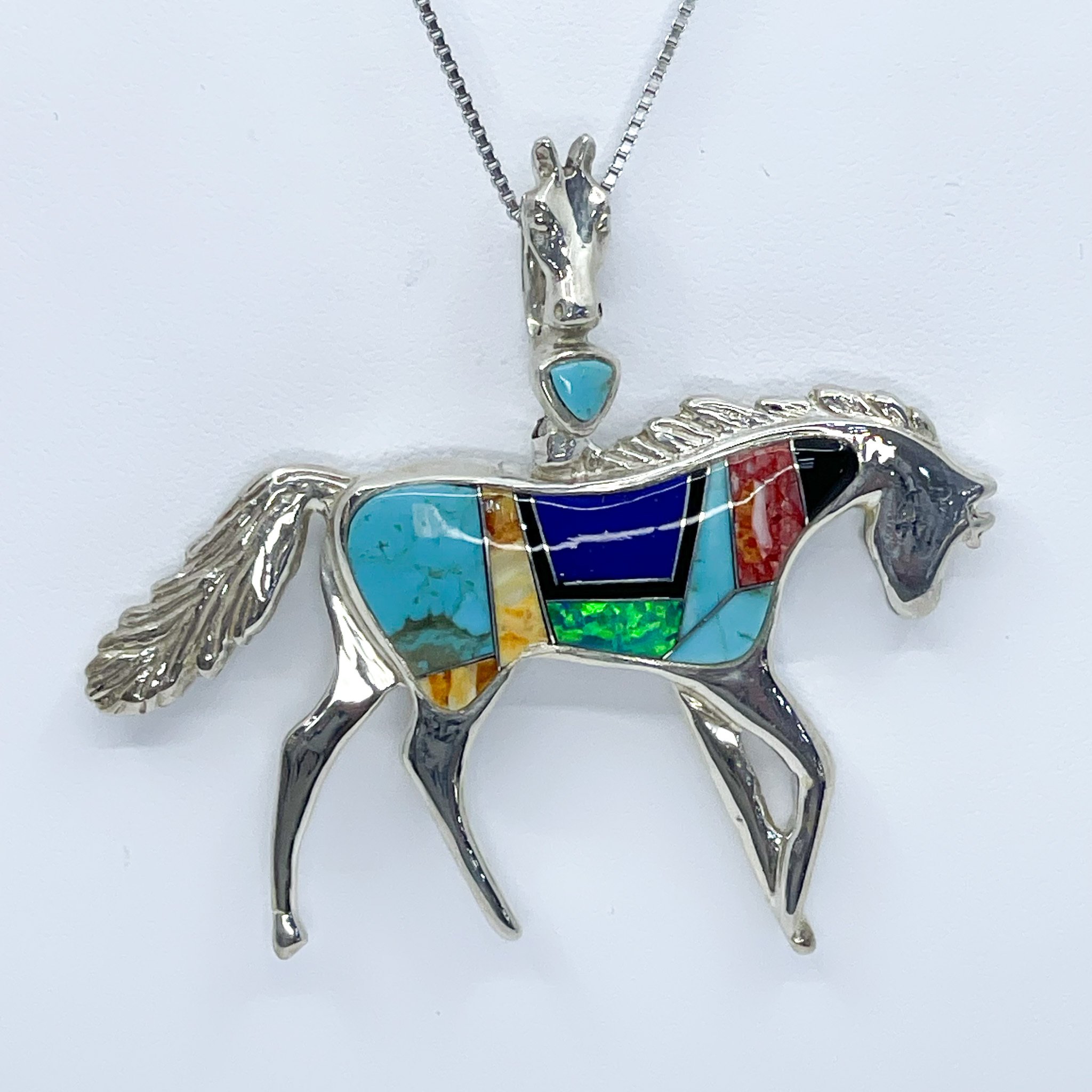 Sterling Silver Gl Reversible Horse Pendent with multi color stones