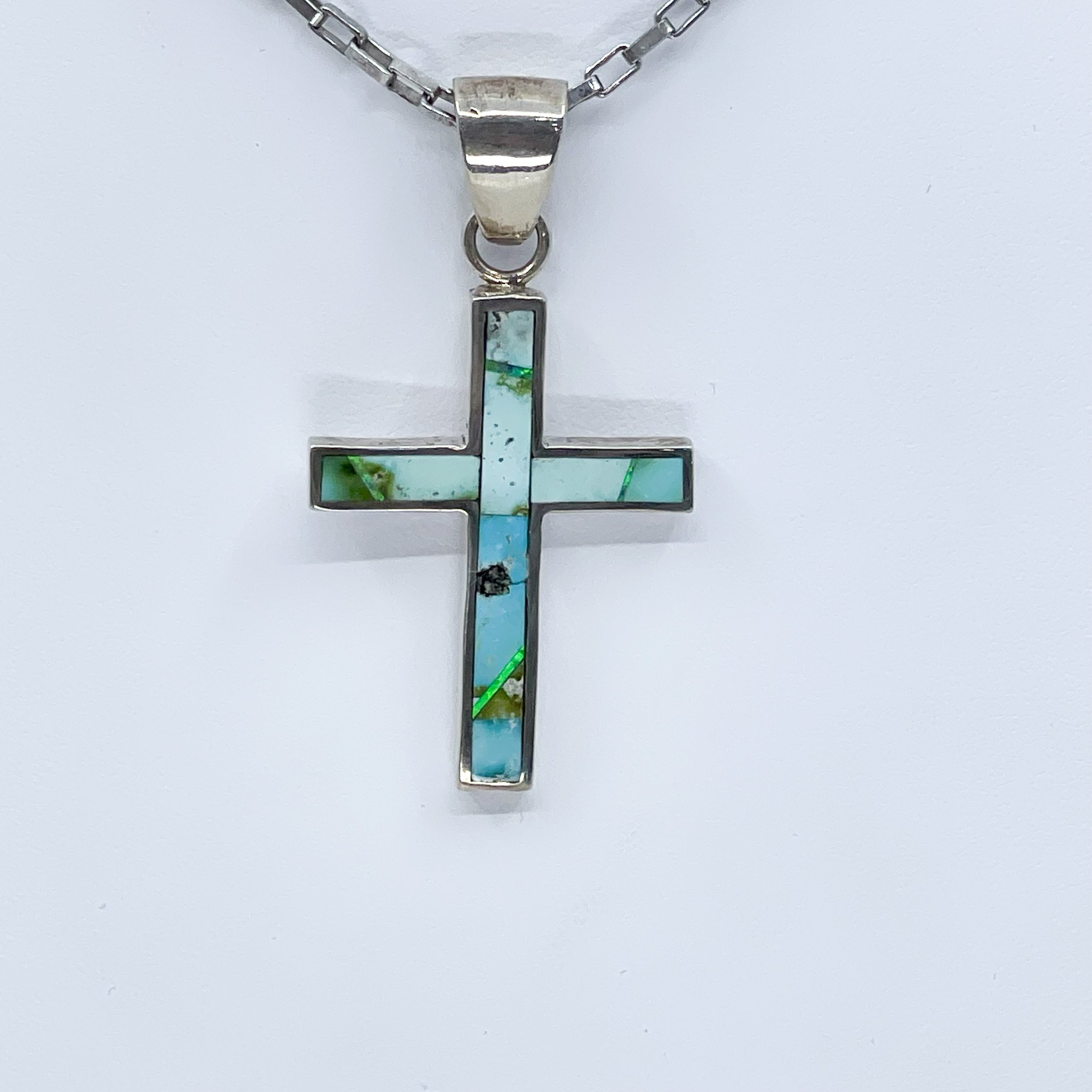 Sterling Silver GL Turquoise Inlay Cross
