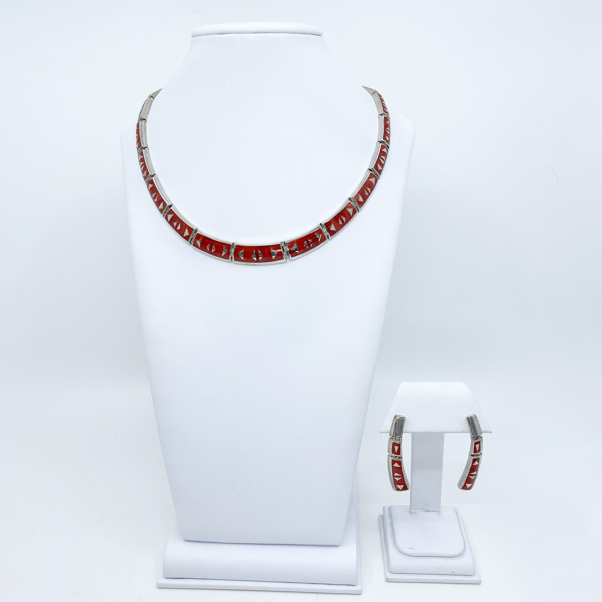 Gl set earrings and necklace Italian coral and sterling silver Sterling Silver GL set earrings and necklace with Italian coral