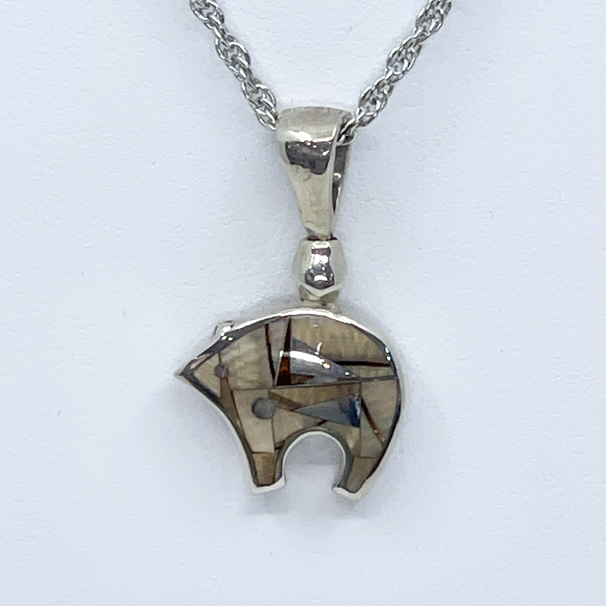 Sterling Silver GL Reversible Bear Pendant w/ wooly mammoth teeth inlay