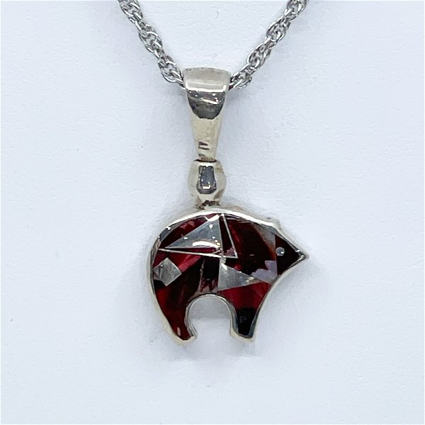 Closeup photo of Sterling Silver GL Reversible Bear Pendant w/ wooly mammoth teeth inlay