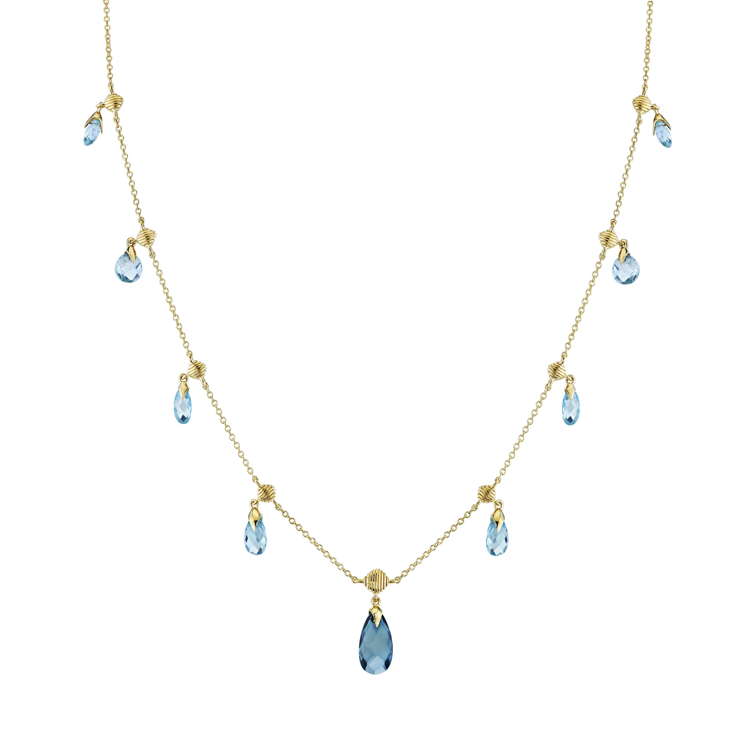 DANGLING OMBRE BLUE TOPAZ CHAIN WITH STRIE DETAILING