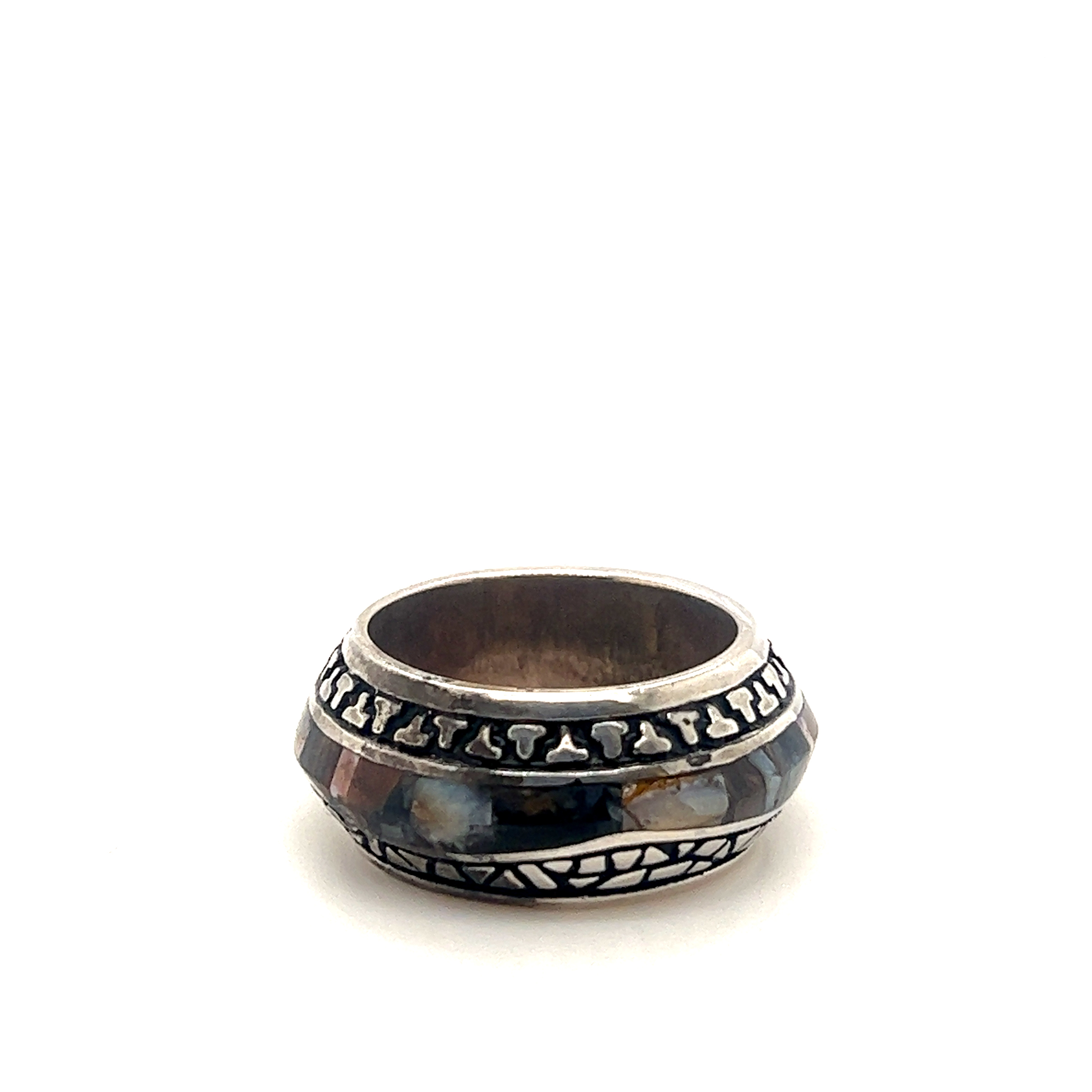 size 10.25Sterling Silver Wooly Mammoth Teeth Inlay Ring by GL Miller Sterling Silver Wooly Mammoth Teeth Inlay Ring by GL Miller