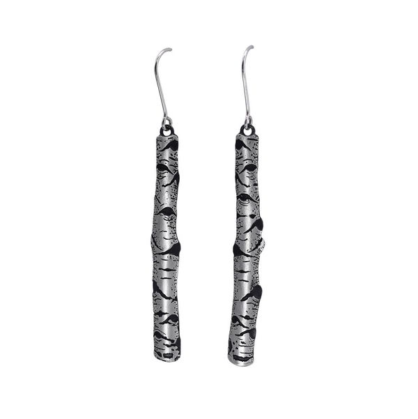 Closeup photo of Aspen Allure Skinny 1 7/8” Sterling Silver Earrings