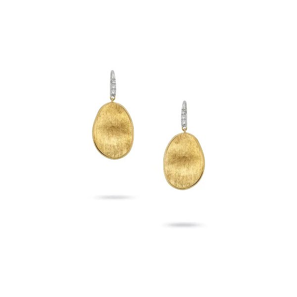 Closeup photo of 18K Yellow Gold and Diamond Small Drop Earrings
