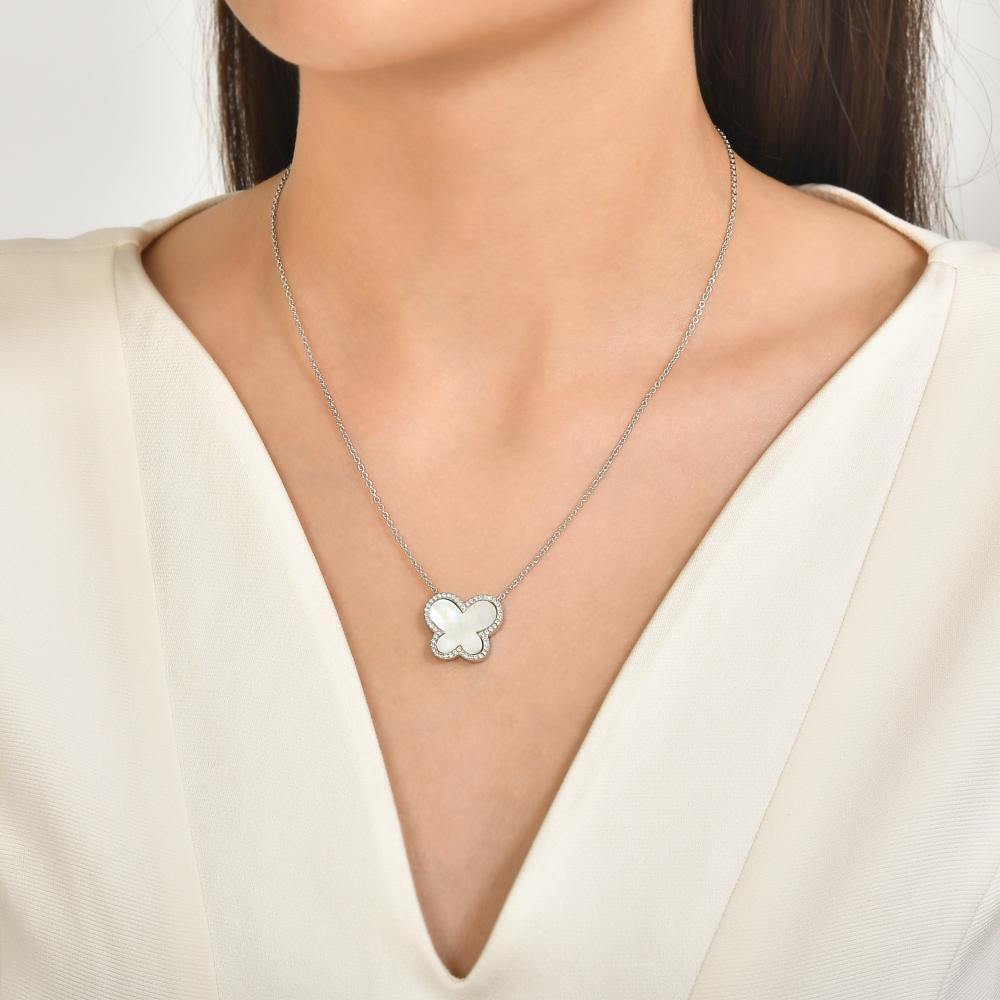 Mother of Pearl Butterfly SS Necklace