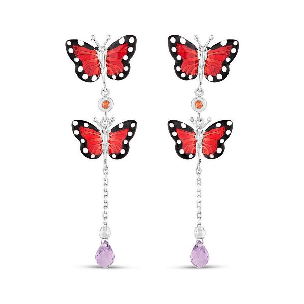 Closeup photo of Red and Black Enamel Butterfly with Crystal Drop SS Post Earrings