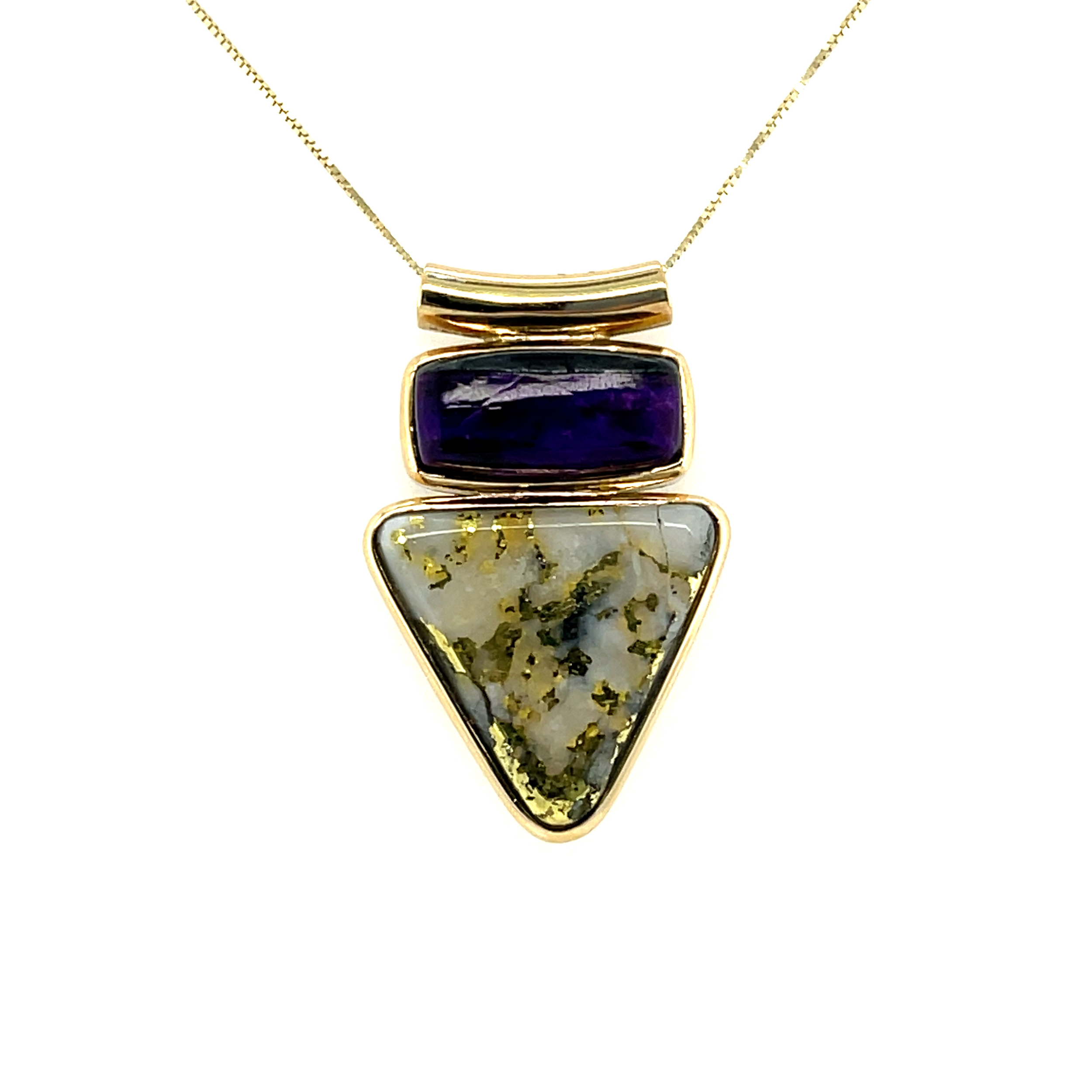 11.64ct Gold Quarts - 5.71ct Sugilite - 16-18 inch Adjustable Chain14k YG w/ Gold Quartz and Sugilite Necklace by Peter Fisher 14k YG w/ Gold Quartz and Sugilite Necklace by Peter Fisher