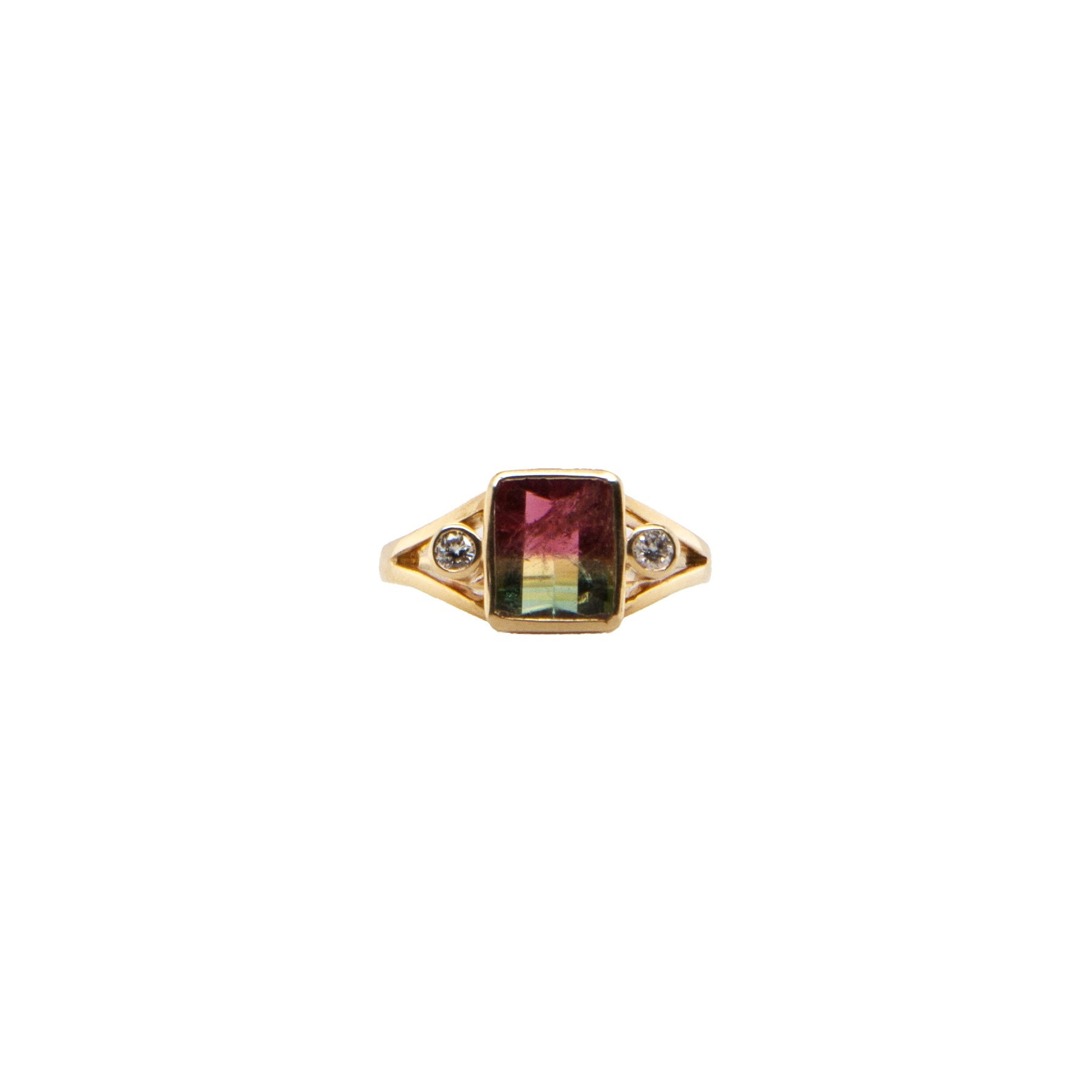 14k WATERMELON TOURMALINE AND DIAMOND RING