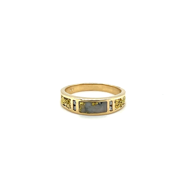 Closeup photo of Gold Quartz and Gold Nugget Band with Diamonds