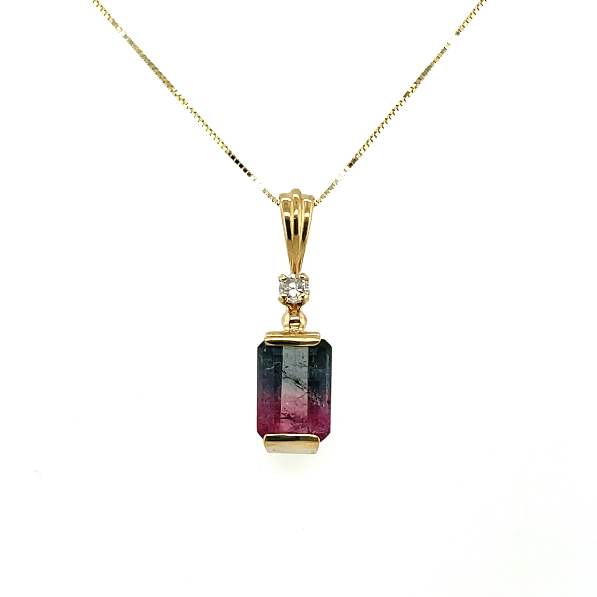 14k Bi Color Tourmaline and Diamond Necklace