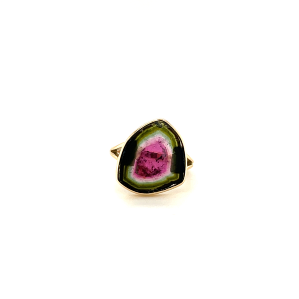 Closeup photo of 14k Watermelon Tourmaline Slice Ring