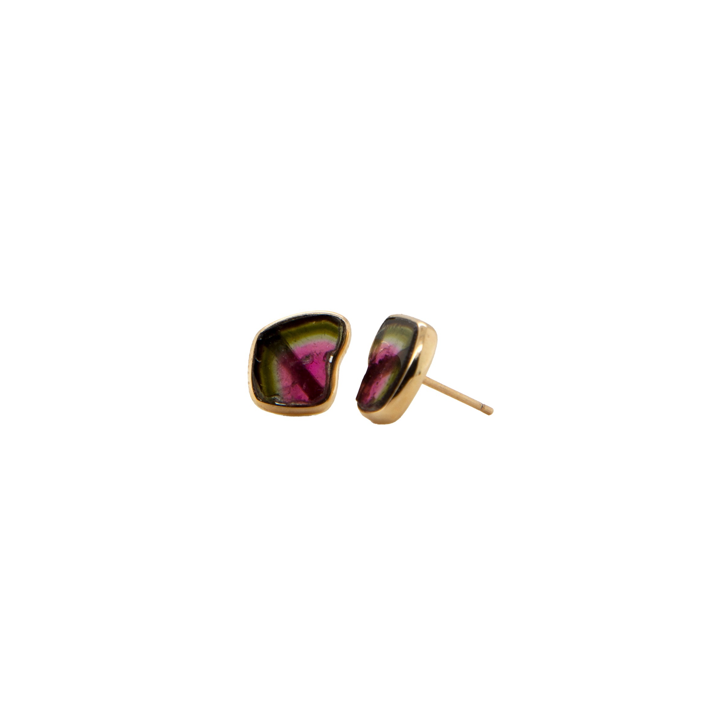 14k SLICE OF WATERMELON TOURMALINE STUDS