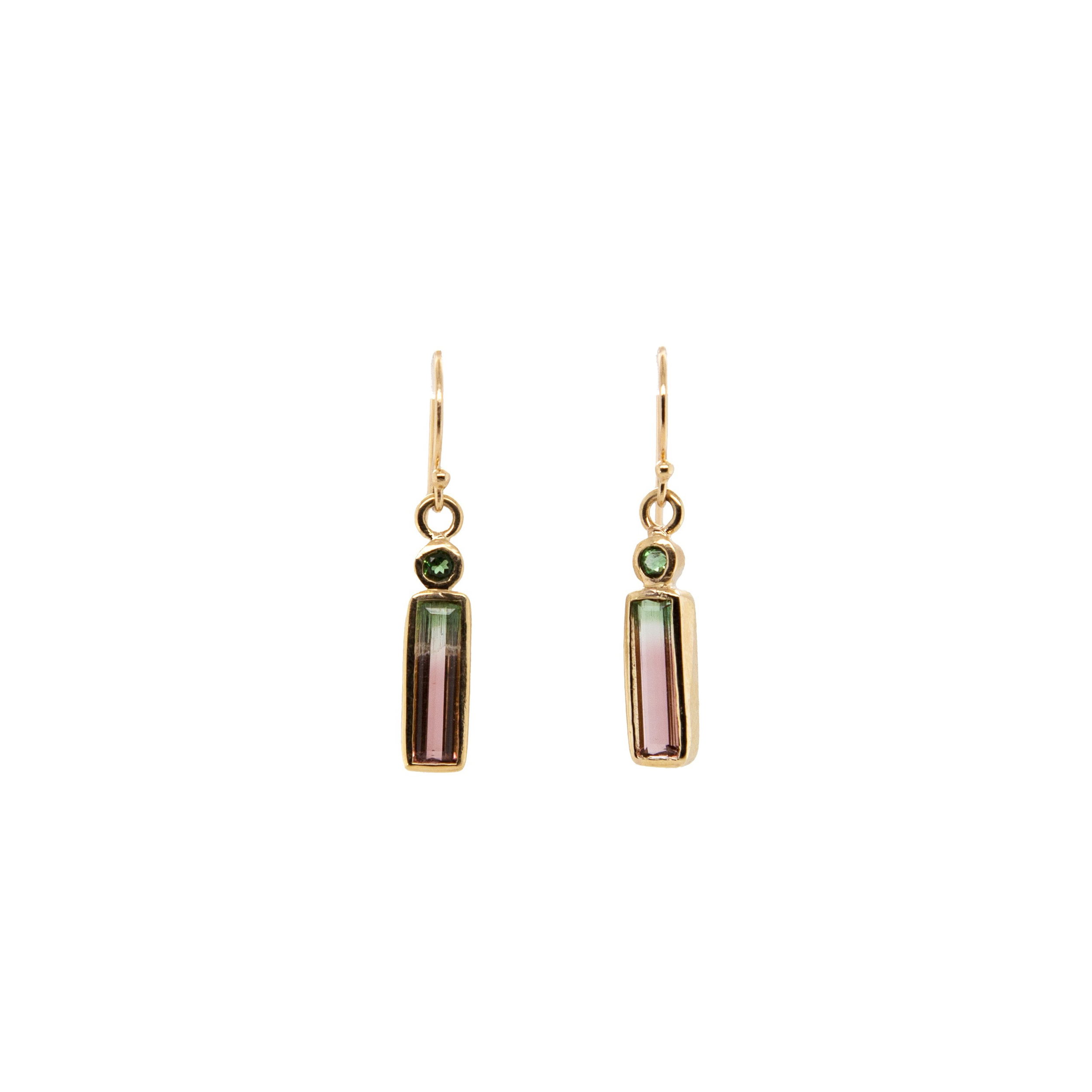 14k WATERMELON TOURMALINE DANGLE EARRINGS