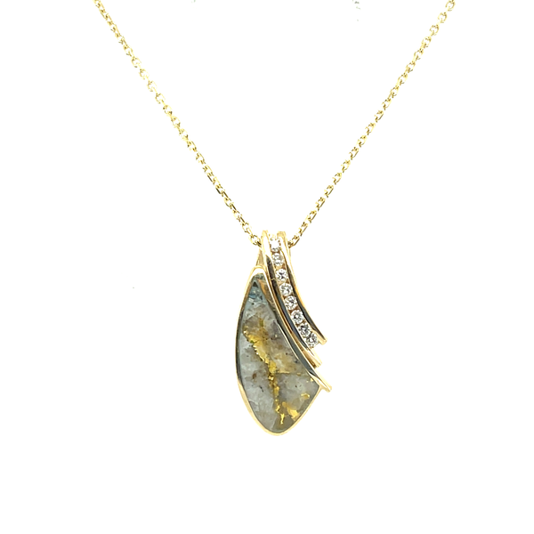 Closeup photo of 14k Gold Quartz Inlay Necklace with Diamonds