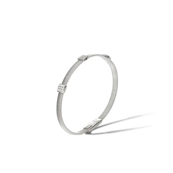 Closeup photo of 18K White Gold and Diamond Three Station Bracelet