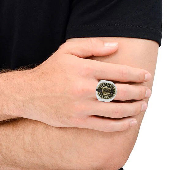 Indian Headdress Two Tone Brass and Silver Coin Ring