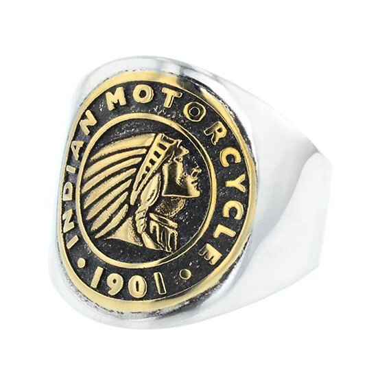 Closeup photo of Indian Headdress Two Tone Brass and Silver Coin Ring