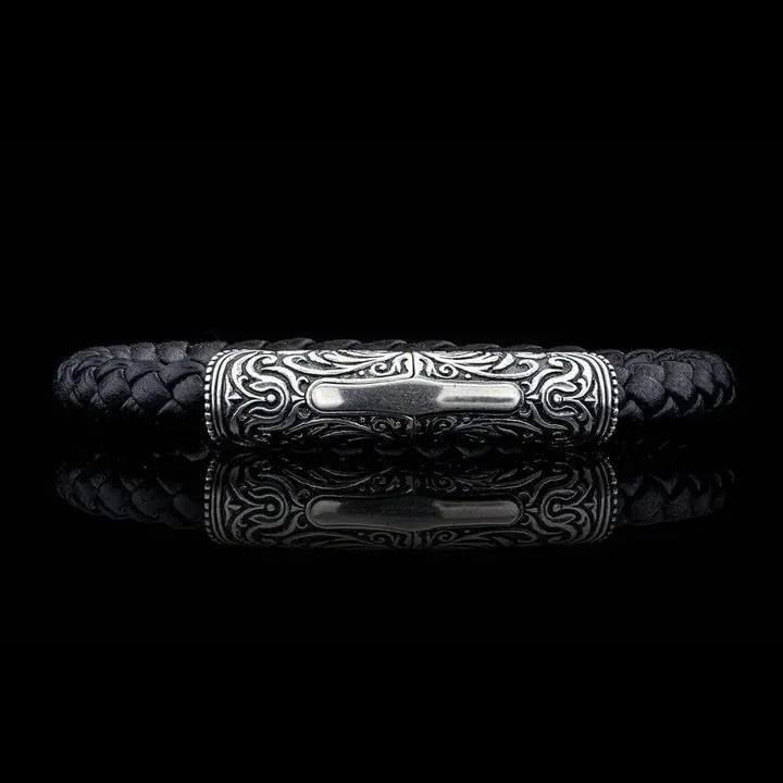 Milan Silver/black leather bracelet