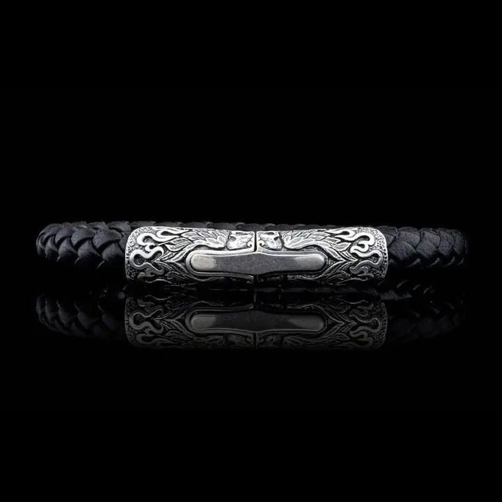 Ramble on silver/black leather bracelet