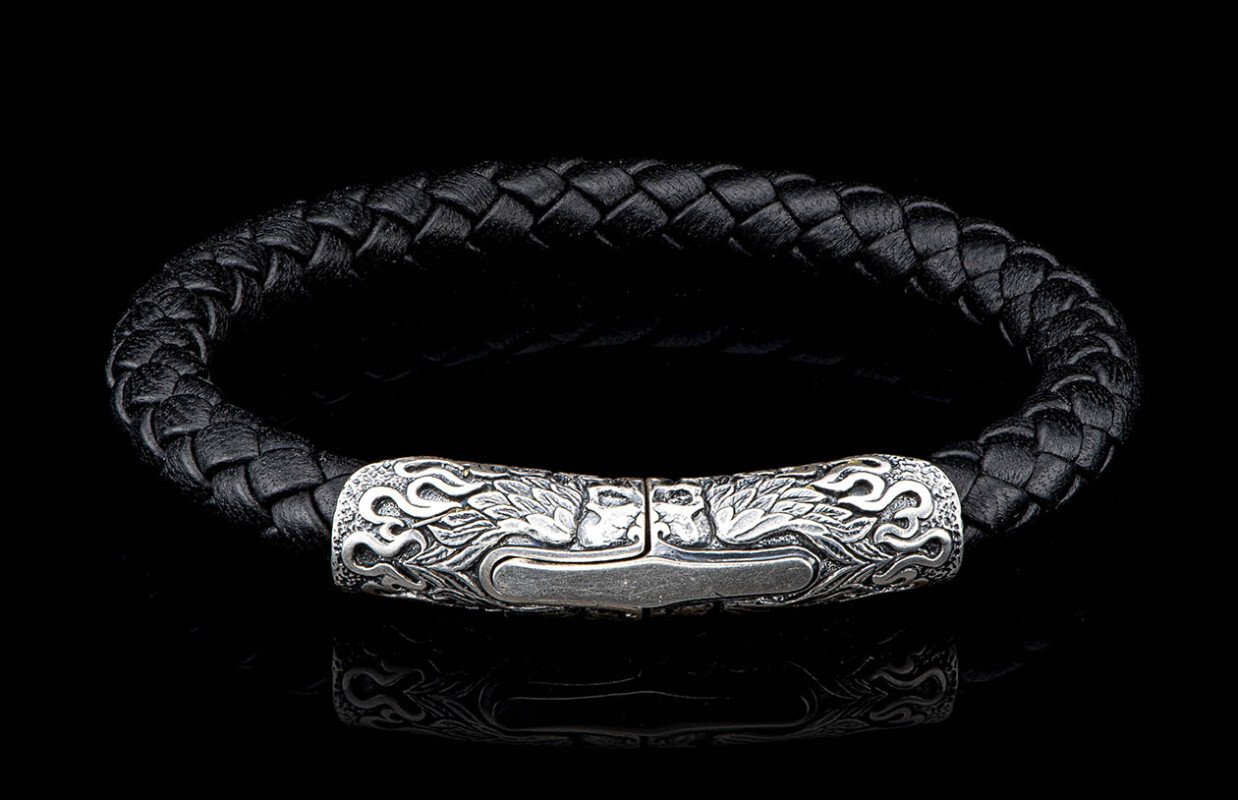 Ramble on silver/black leather bracelet