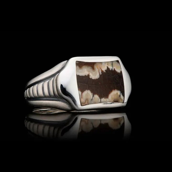 Sleek Mammoth Tooth Inlay Ring