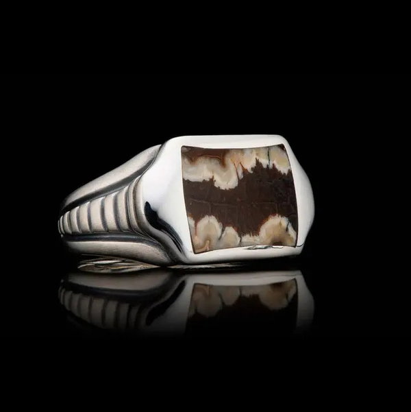 Closeup photo of Sleek Mammoth Tooth Inlay Ring