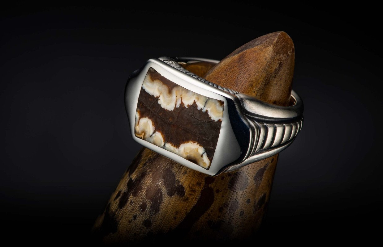 Sleek Mammoth Tooth Inlay Ring