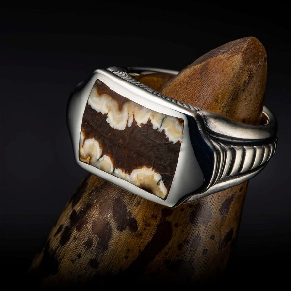 Closeup photo of Sleek Mammoth Tooth Inlay Ring