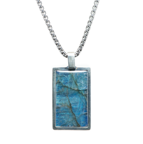 Closeup photo of Pinnacle Labradorite Necklace with 22 in Chain