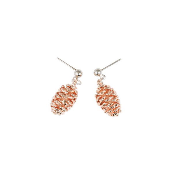 Closeup photo of Rose Gold Pine Cone Earrings