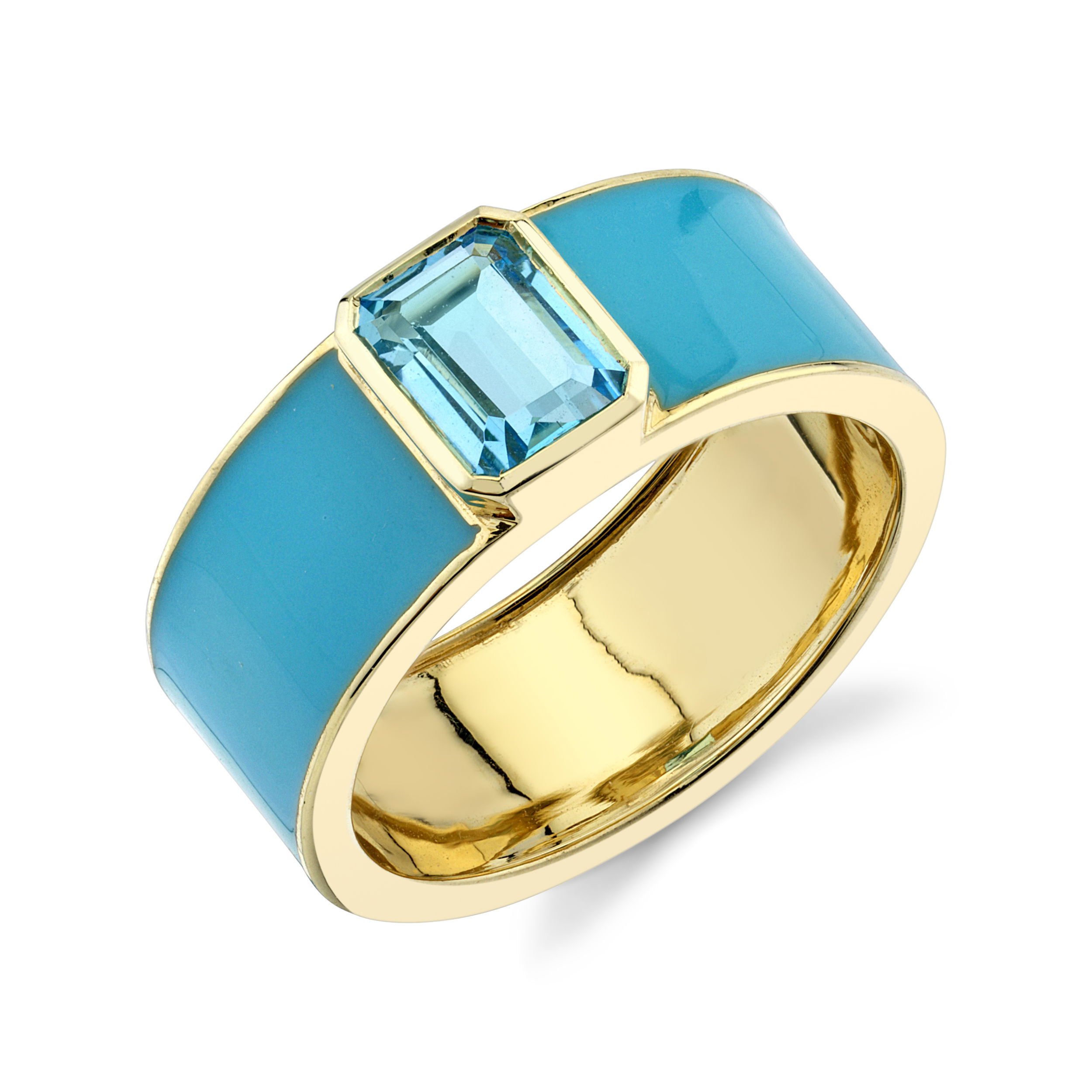 TURQUOISE ENAMEL AND BLUE TOPAZ THICK BAND TURQUOISE ENAMEL AND BLUE TOPAZ THICK BAND