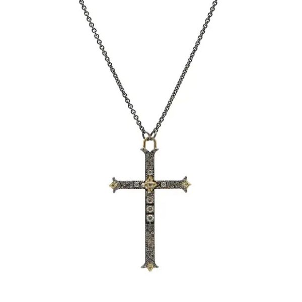 Closeup photo of PAVE FLORIATED CROSS NECKLACE