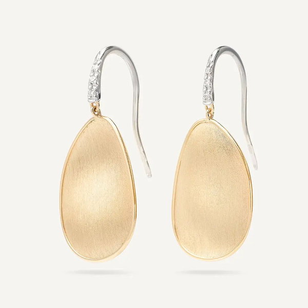 Closeup photo of 18K Yellow Gold Petal Drop Earrings with Diamond Hook, Medium