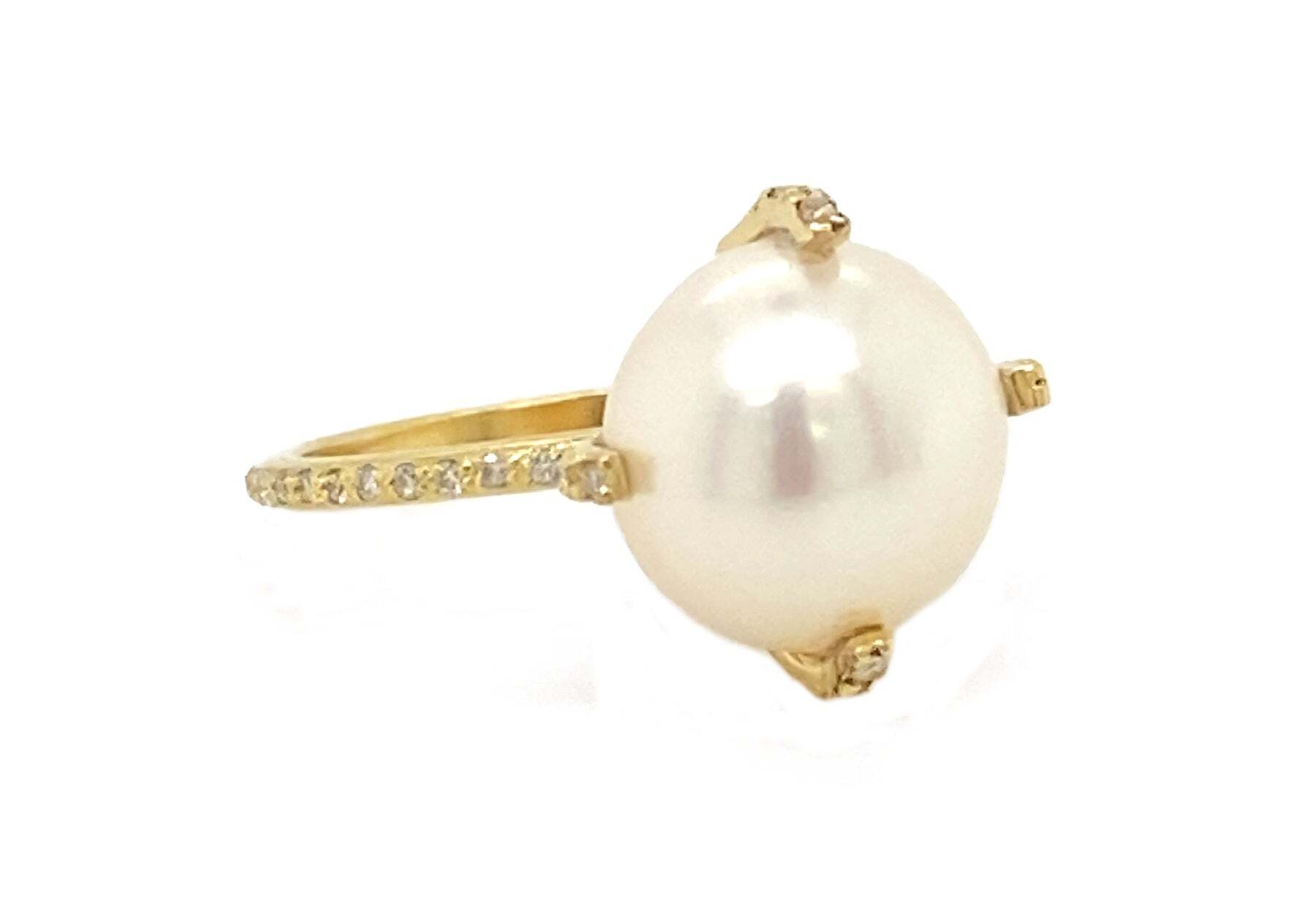Show your timeless style with this elegant and sophisticated 18K Yellow Gold Ring Pave Freshwater, Cultured Pearl Statement Ring on White Round Brilliant-cut Diamond Eternity Band. Crafted with stunning detail, this stunning jewelry features a gorgeous freshwater, cultured pearl statement ring encrusted on a stunning diamond eternity band with 0.22 TCW of white round brilliant-cut diamonds. The perfect choice for special occasions or everyday wear, this classic eternity ring makes a wonderful addition to any jewelry collection. Pave Pearl Statement Ring