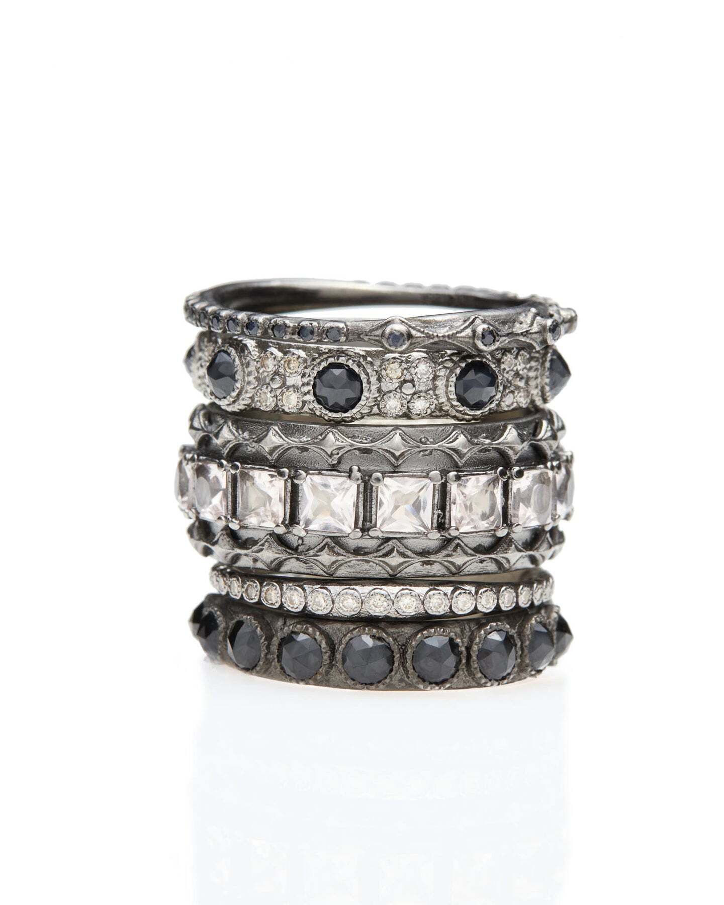 BLACK DIAMOND ROSE CUT STACK RING