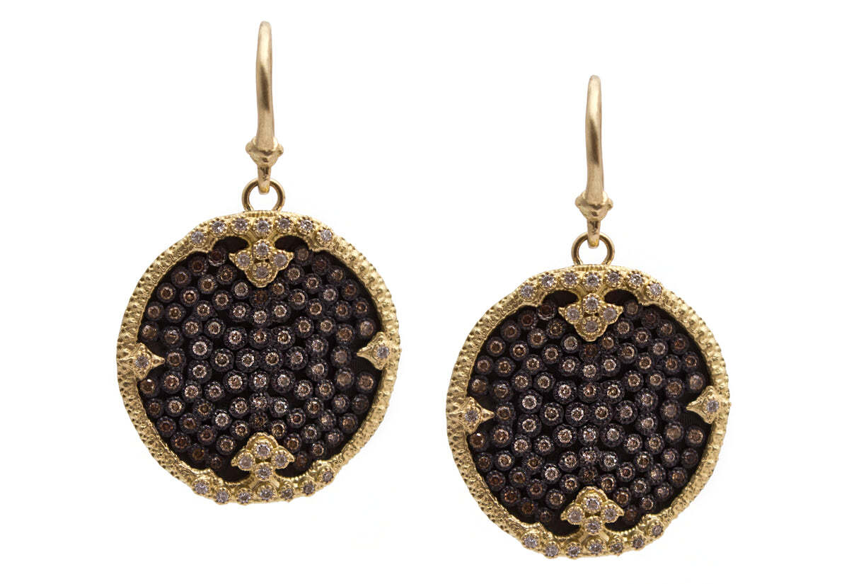 Carved Pave Disc Drop Earrings