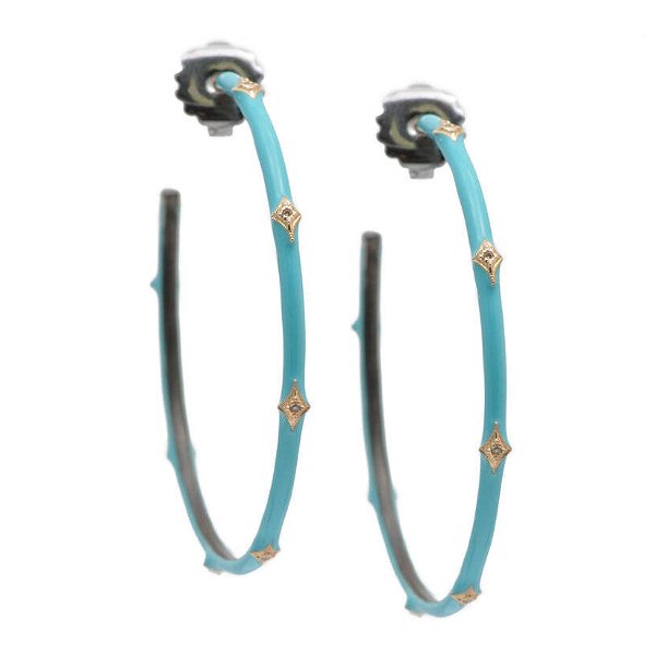 Closeup photo of Crivelli Turquoise Enamel Hoop Earrings
