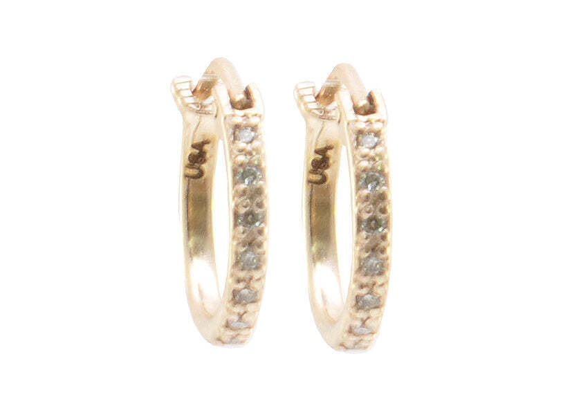 This stunning pair of hoop earrings will add a breathtaking touch of elegance to your wardrobe. Crafted from 14K rose gold, the 13MM hoop earrings feature a multitude of 0.10 TCW champagne diamonds for an extra dose of opulence. These hoops are the perfect way to add a timeless, luxurious look to any outfit. Champagne Diamond Huggie Hoop Earrings