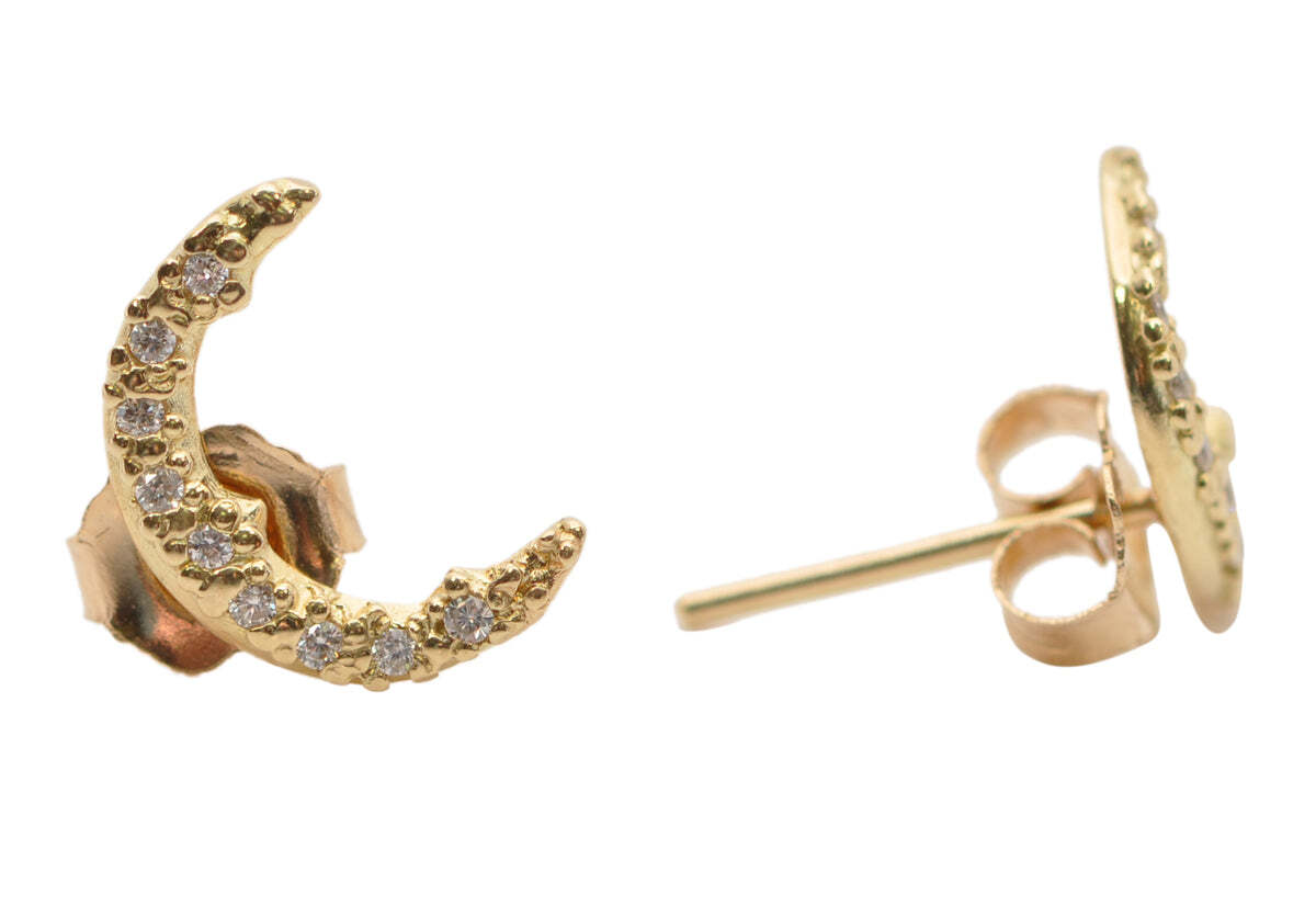 YELLOW GOLD CRESCENT MOON STUD EARRINGS