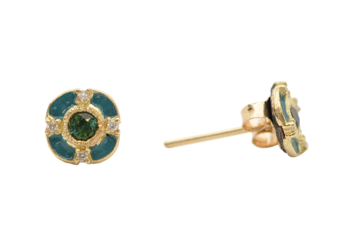 TEAL ENAMEL STUD EARRINGS