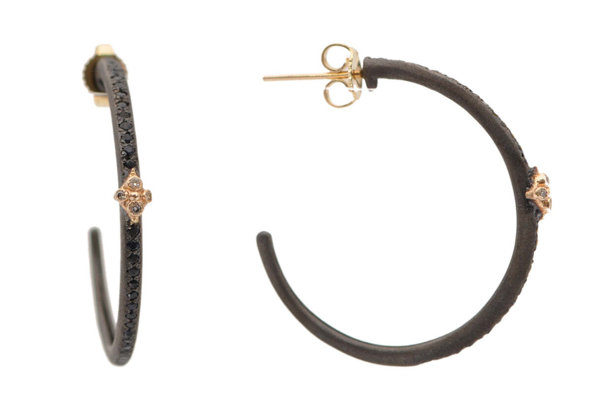 28MM BLACK PAVE HOOP EARRINGS