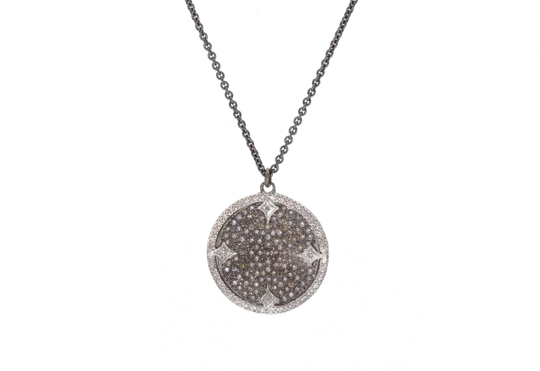Carved Pave Disc Necklace