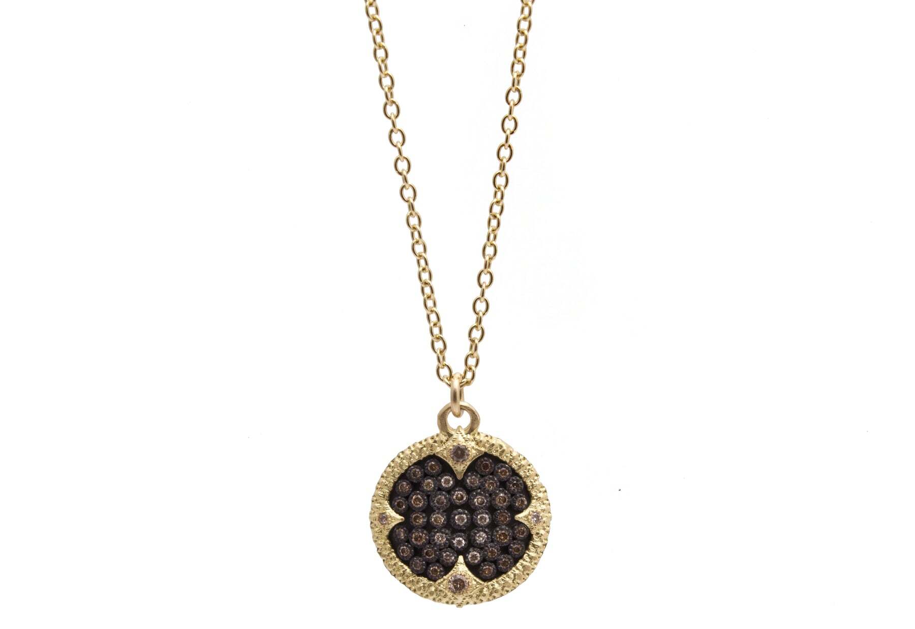 Carved Pave Disc Necklace