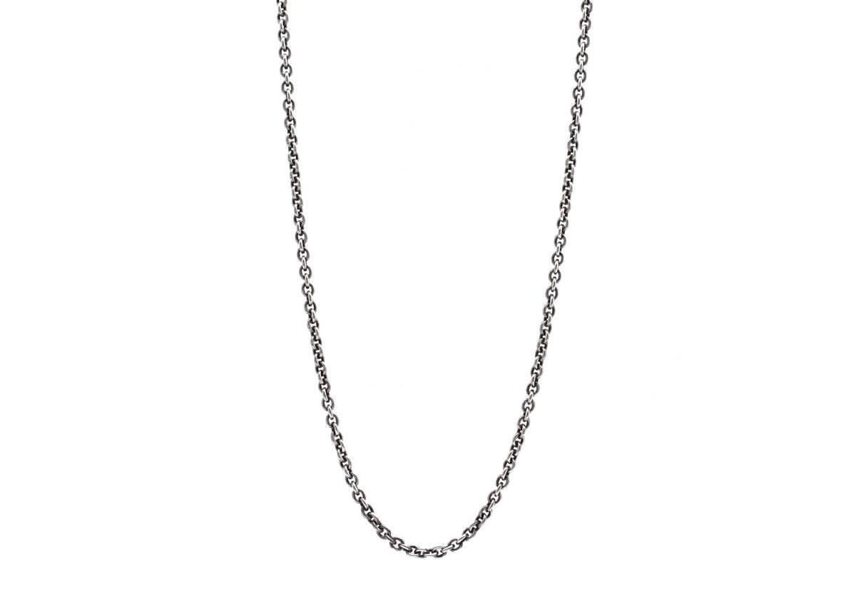 This timeless blackened sterling silver chain is perfect for adding a stylish touch to your everyday jewelry collection. The 3.1mm chain is 20" in length, but has the ability to be adjusted to 16", 18", and 20" allowing for an easily changeable look. This bold and beautiful chain is sure to become a wardrobe staple for any jewelry lover. Chain Link Necklace