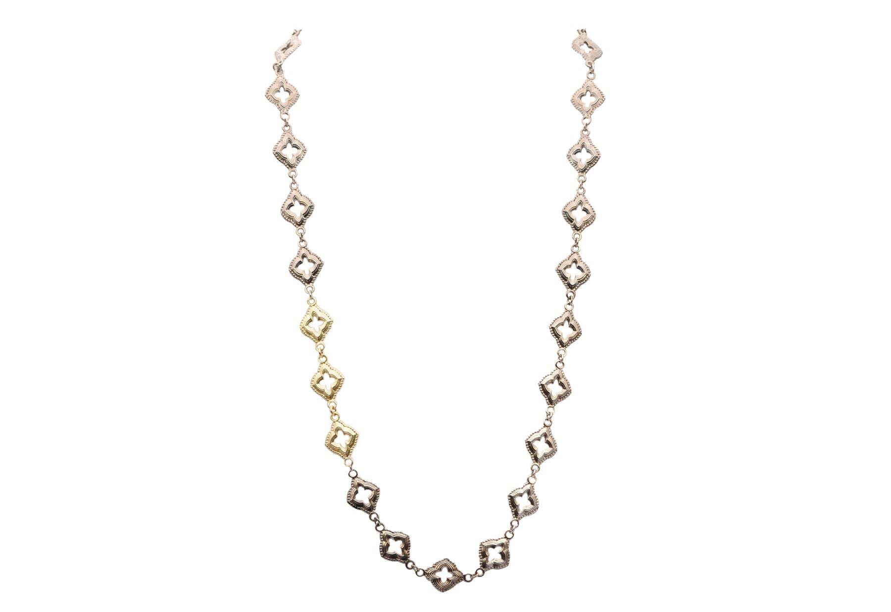 CHAIN LINK NECKLACE WITH OPEN SCROLLS