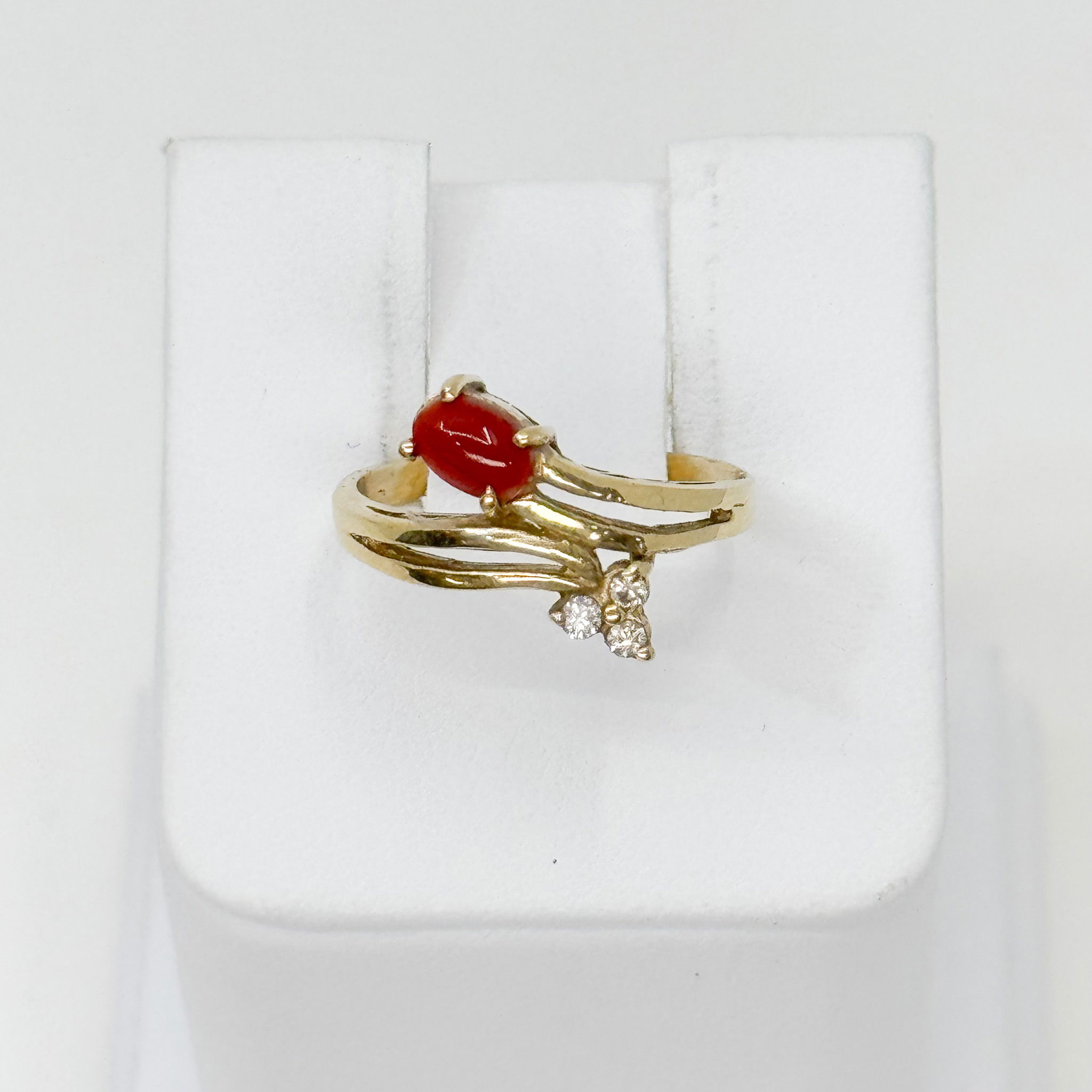 14ky Coral Ring with Diamond Accent