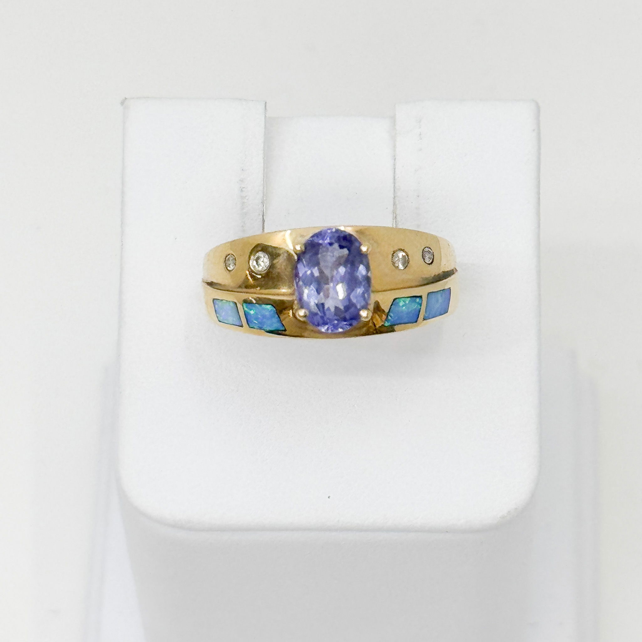 14ky Tanzanite and natural opal Ring with Diamond