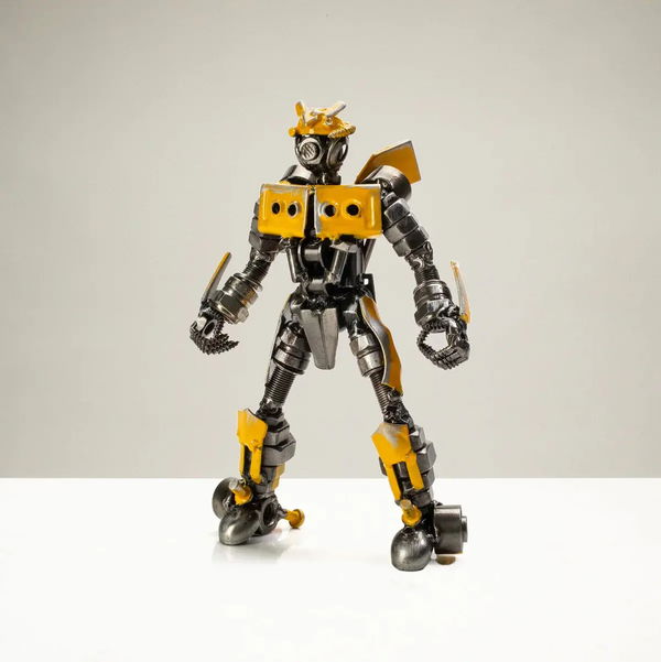 Closeup photo of 7" Bumblebee Inspired Recycled Metal Sculpture